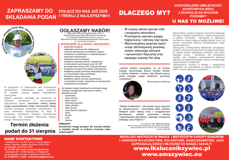 LKS Łucznik Żywiec ogłasza nabór do Szkoły Mistrzostwa Sportowego